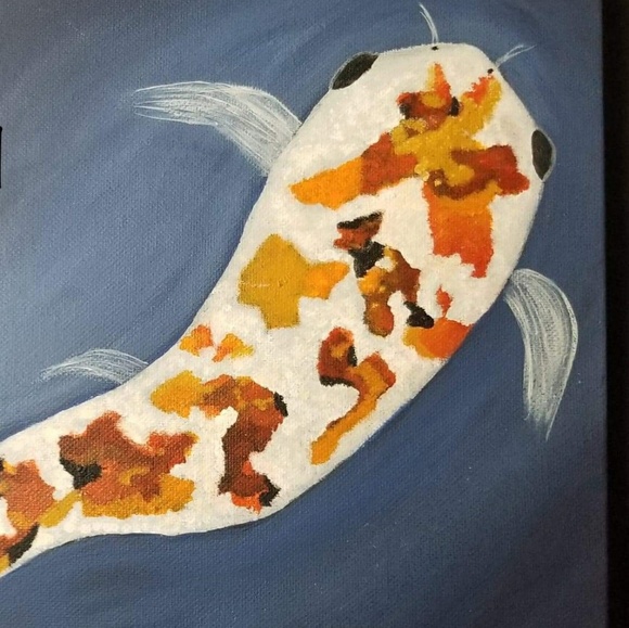Koi Fish Hand Painted Original in Acrylic 12x12 - Picture 2 of 3